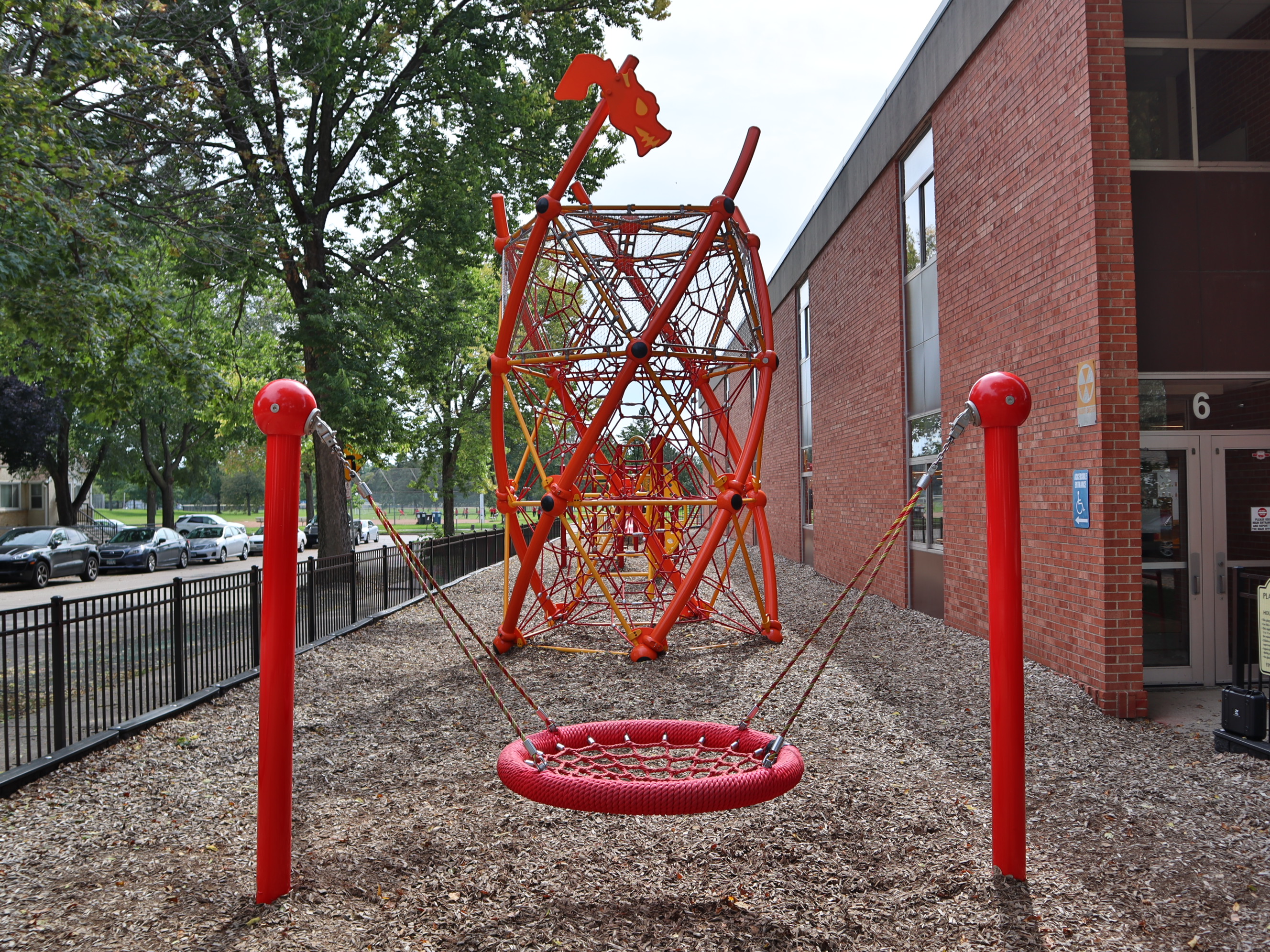 Red Berliner Rope Play Equipment at Yinghua Academy in Minneapolis, MN