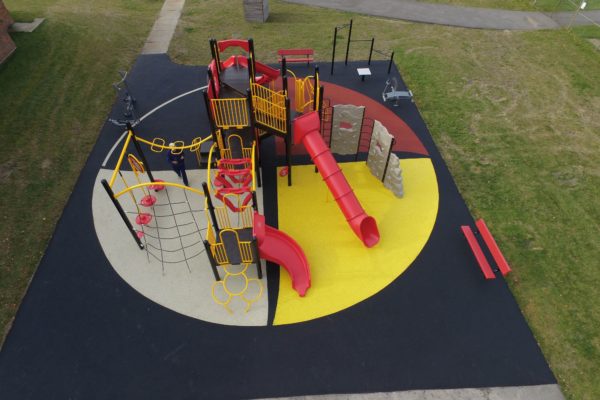 Red and Yellow Park Playground in Welch, MN