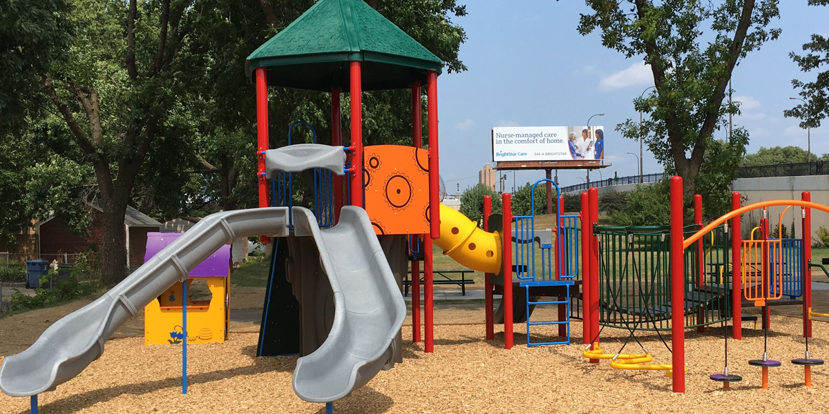 Park Playground Bright Orange With Gray Slides